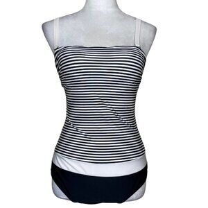 Venus Women's Stripe Slimming Bandeau One-Piece Adjustable Strap Swimsuit 8 NWOT